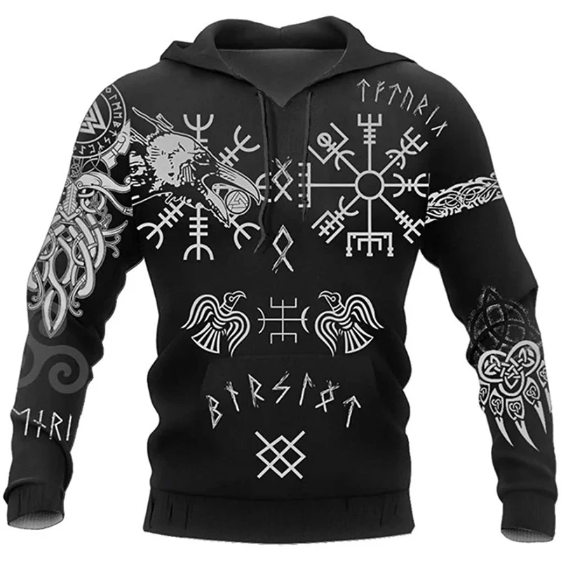Vintage Sweatshirt Männer 3D Druck Viking Mythologie Mit Kapuze Langarm Übergroßen Hip Hop Männer Hoodies Kinder Sweatshirt Männer Mantel – Detail 5