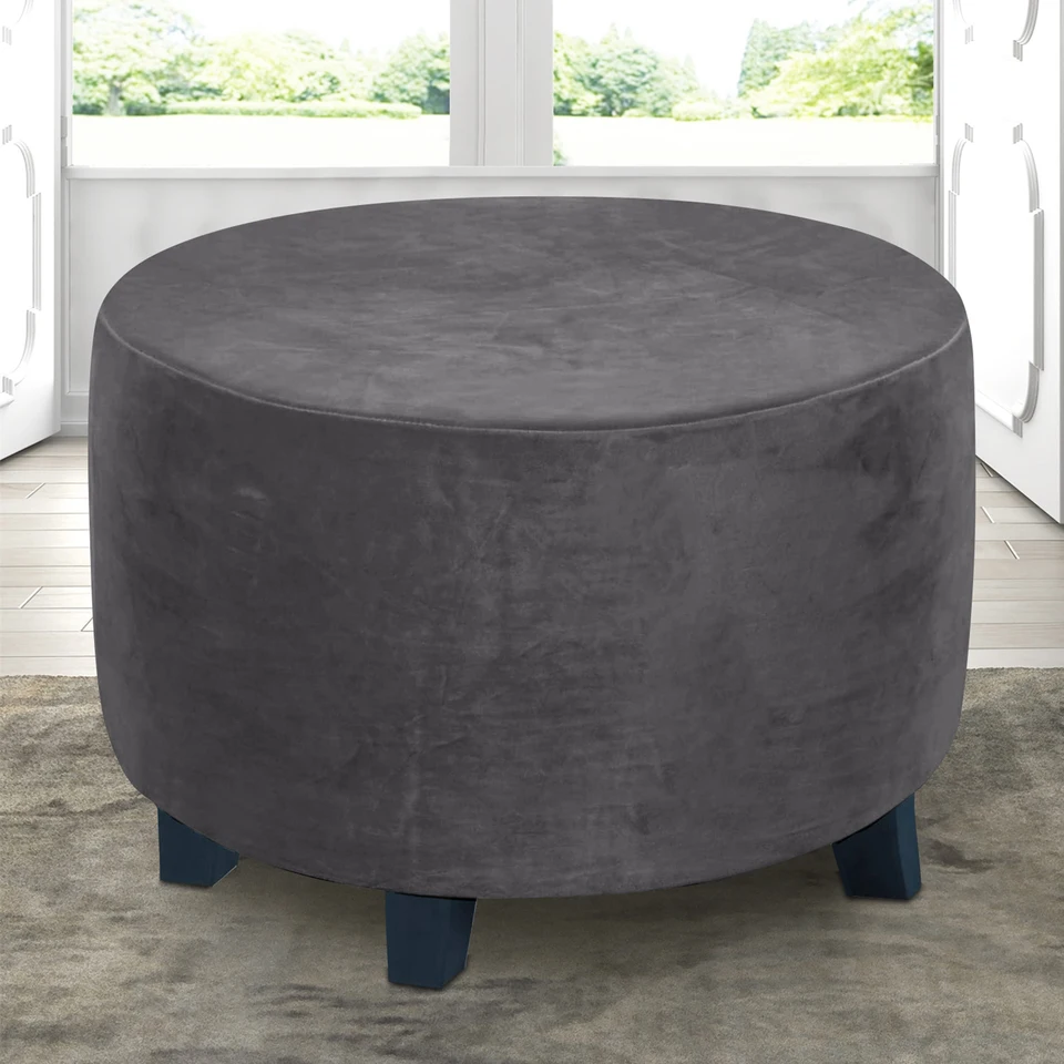 Coprisedia In Velluto Elasticizzato Rotondo Grigio - Taglia Media (ø74-94 Cm) Per Soggiorno E Cucina - 2