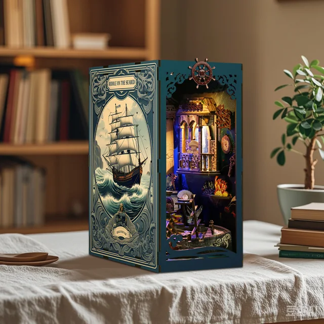 DIY Book Nook Doll House With LED Light 3D Puzzle Assembly Building Wooden Bookshelf Insert Decoration Model For Birthday Gifts 4