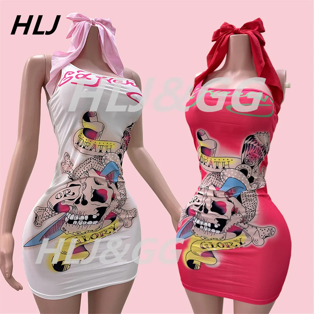 Y2K Pattern Printing Bodycon One Piece Spaghetti Strap Mini Dresses Women Sleeveless Backless Slim Vestidos Sexy Streetwear women mini dresses