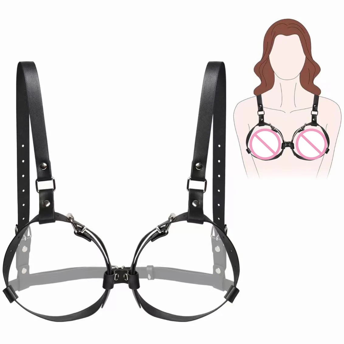 Erotic Lingerie Women Sexy Lingerie Adjustable Leather Bra Hollow Out Erotic Breast Exposing Ladies Tops Open Cup Bra Nipple Clamps Gag Ball Sex