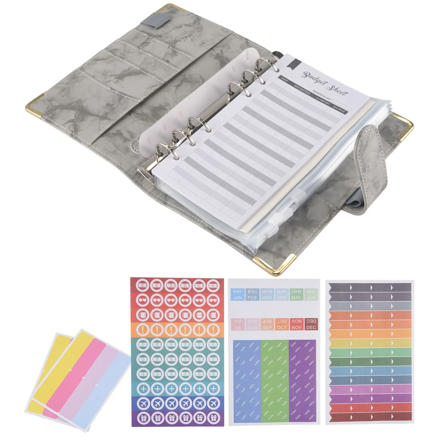 강력 추천-예산 바인더 현금 절약 지갑 현금 정리 바인더 예산북 플래너 바인더 (라벨 포함)