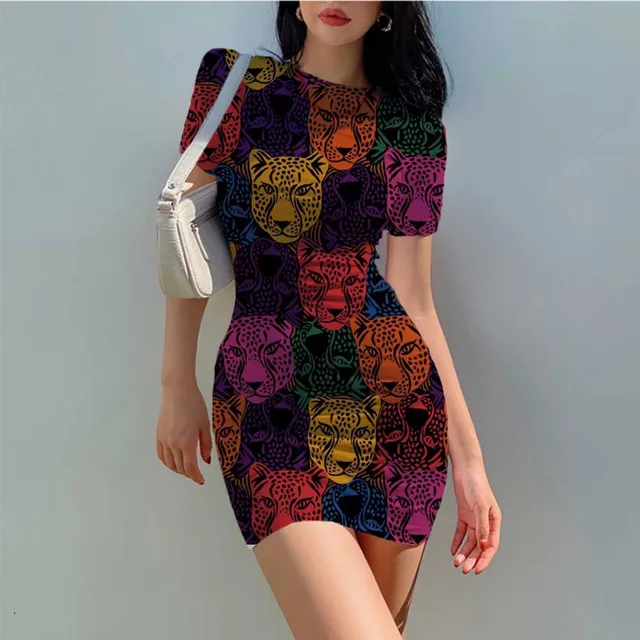 Leopard Print Leopard Crewneck Sexy Skirt Mini Dress Women’s Inner Dress Summer Dress Fashion Street Style