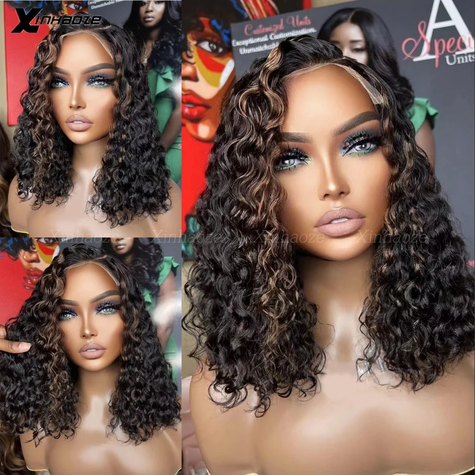 

Deep Wave Short Bob Women Wigs Human Hair Glueless 5x5 Silk Top Wigs Brown Highlights 13x4/13x6 Lace Front Wigs Brazilian Remy