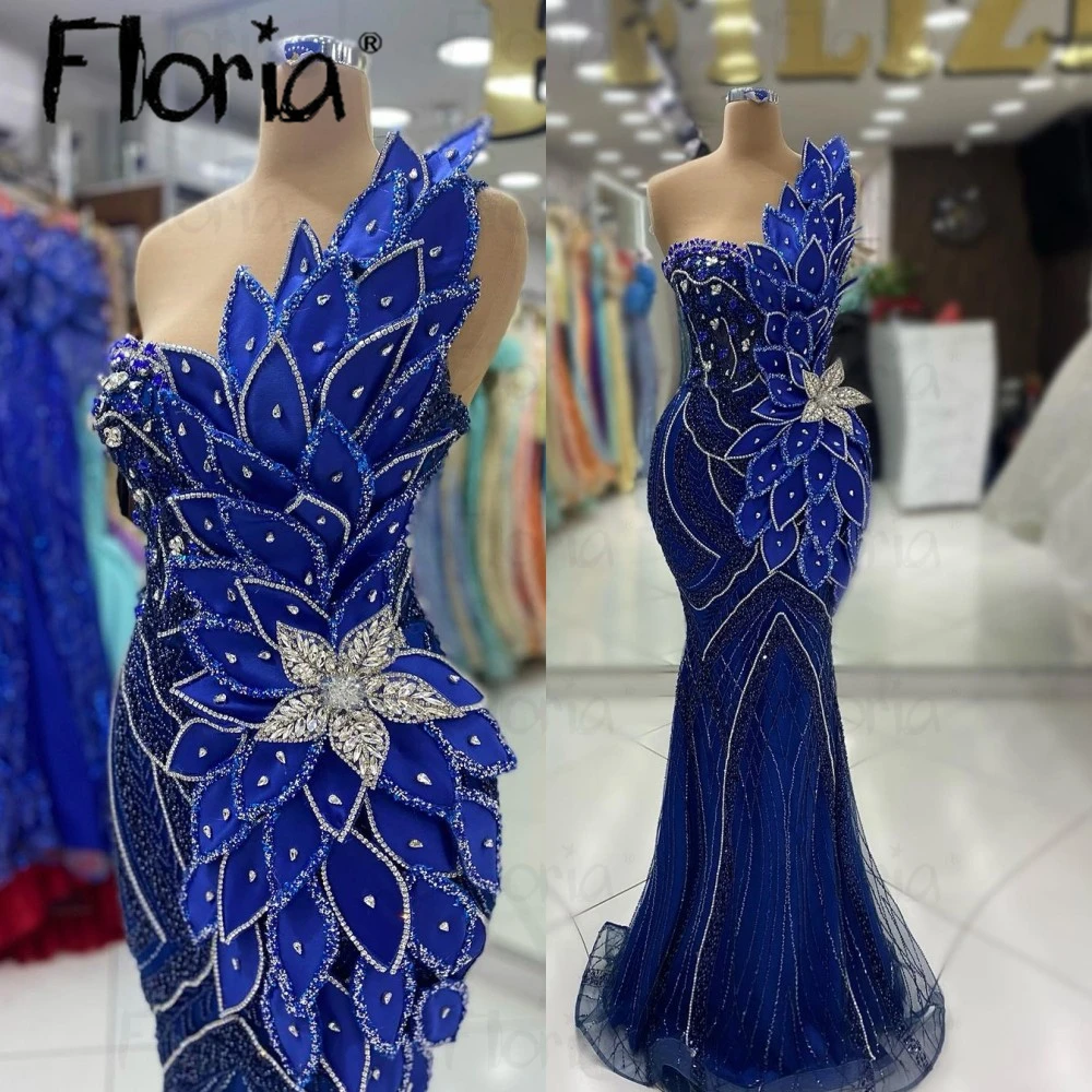 

Floria Glitter Royal Blue Evening Dress Luxury Women Prom Dresses for Wedding Party Arabic Formal Occasion Dresses Robe Soirée