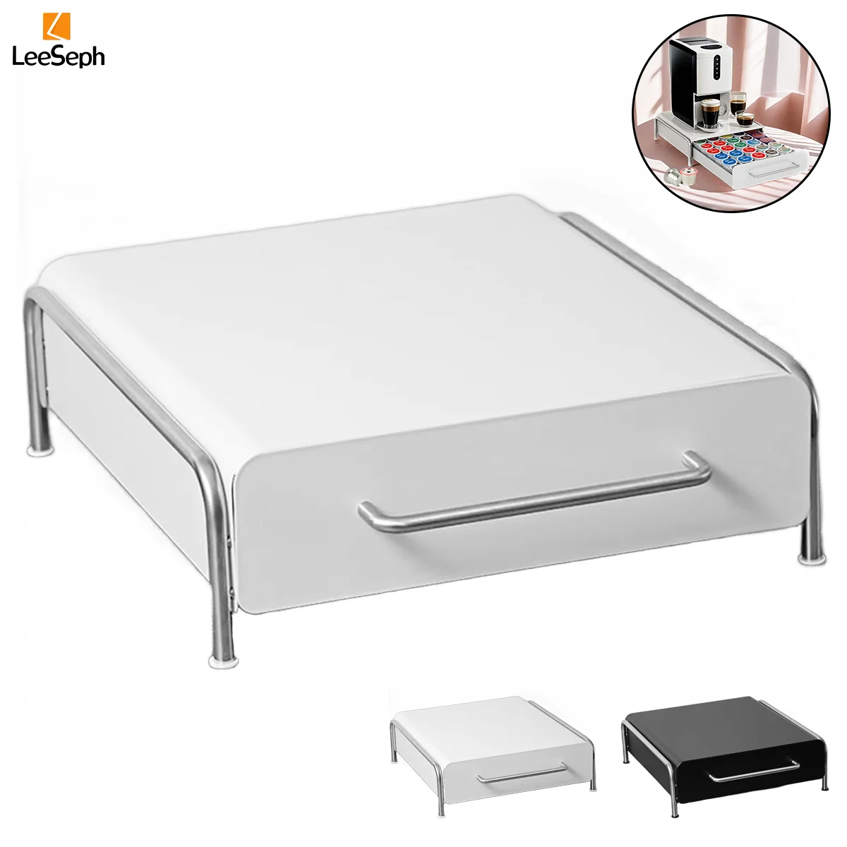 Leeseph K Cup Holder Drawer, Space Saving K Pod Storage Organizer for Countertop, Coffee Machine Base, Coffee Pod Drawer