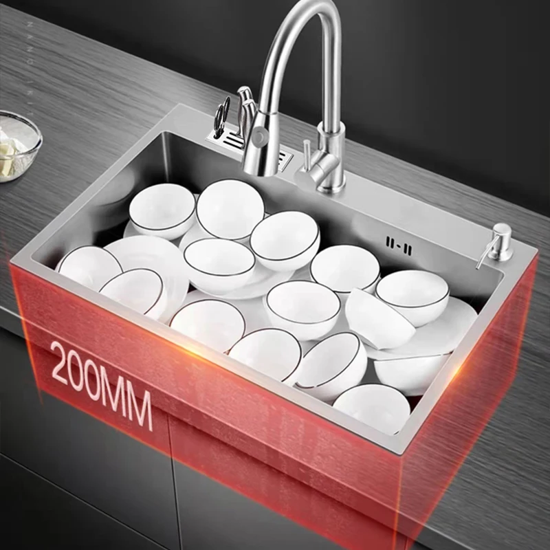 304 Stainless Steel Kitchen Sink With Knife-Holder Multifunction Single Bowl Brushed Topmount Wash Basin For Kitchen Fixture