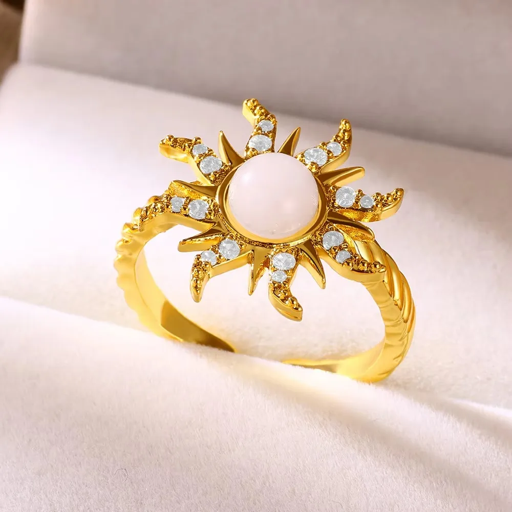 Zircon Stainless Steel Sun Ring for Women