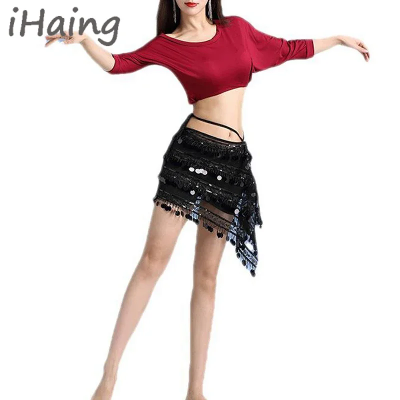 

2024 women belly dance sleeve off shoulder blouse top skirt Adult Oriental hip scarf bellydance practice dancewear costume