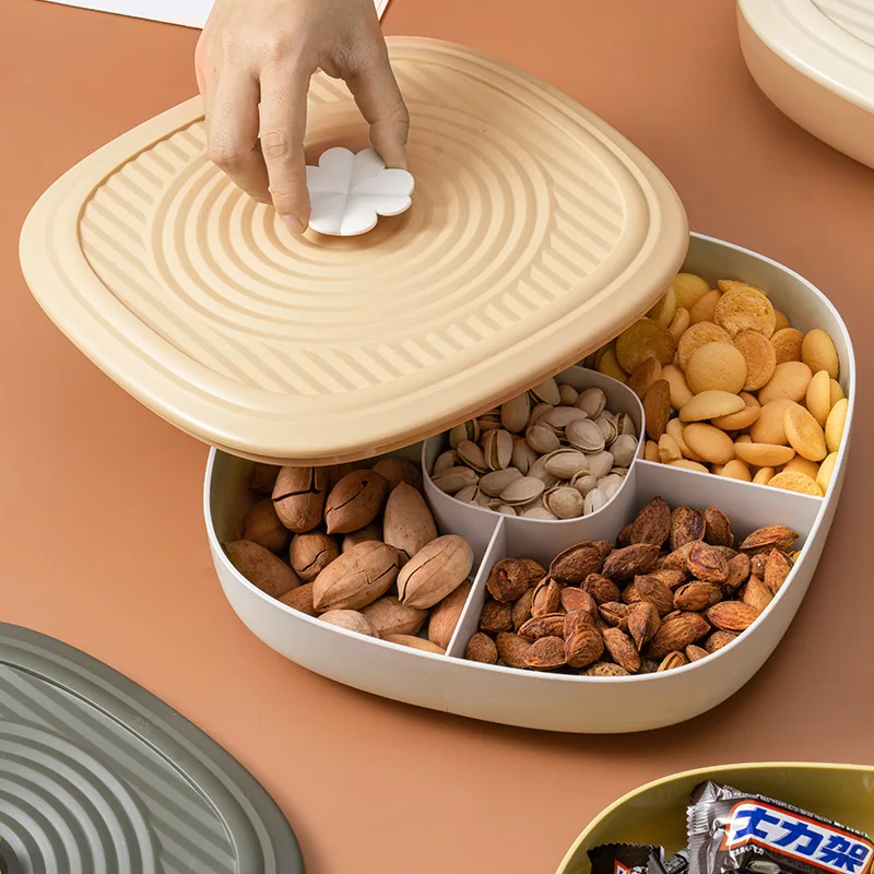 1 Pc Food Storage Tray Dried Fruit Snack Plate Appetizer Serving Platter Party Candy Nuts Dish Cover Kitchen Supplies