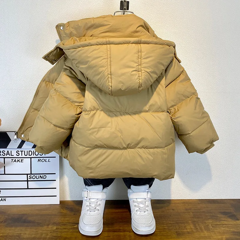 2-12Y Fashion Boys Coat Winter Children Jacket Khaki Black Green Thick Warm Down Clothes Kids Zipper Hooded Outerwear XMP334