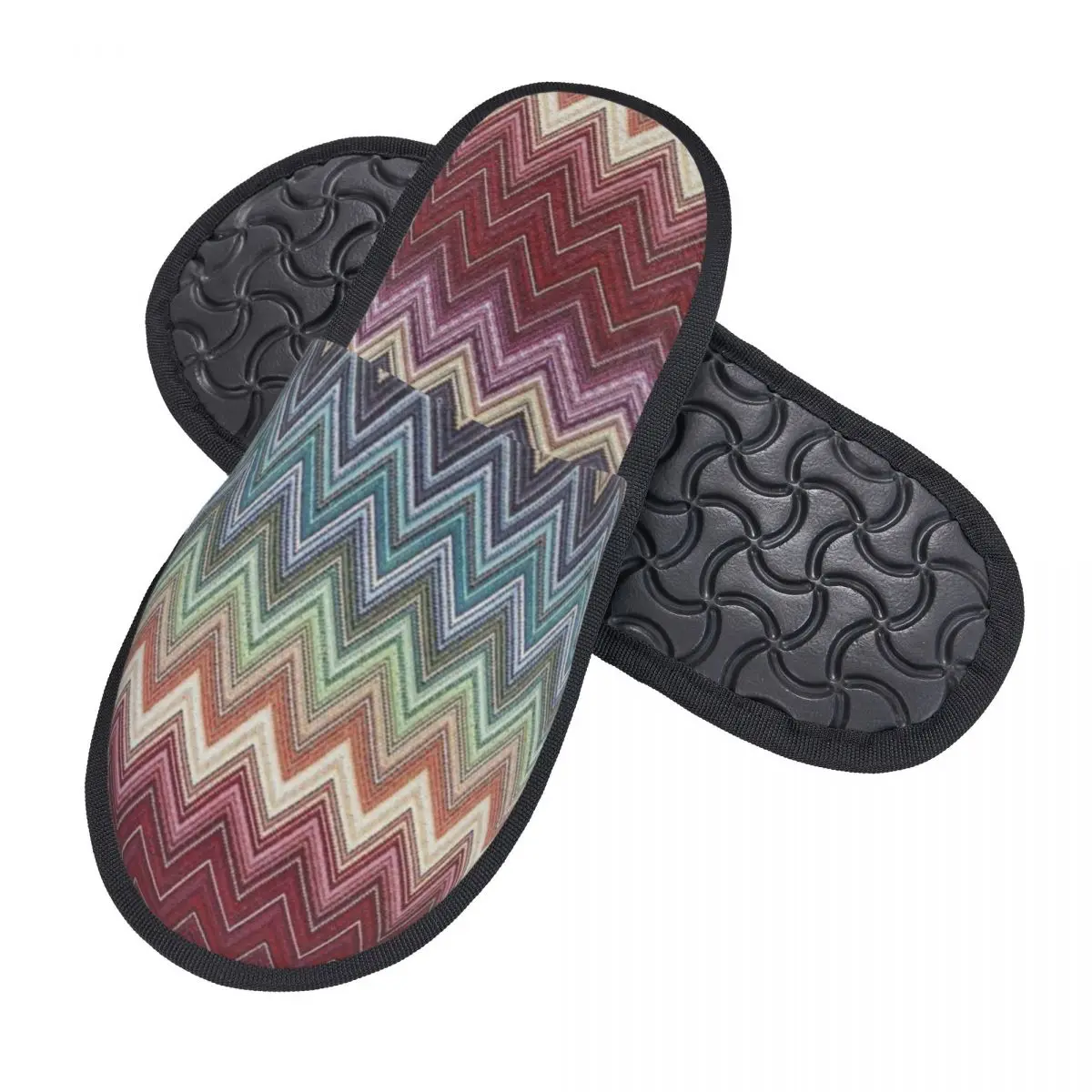 Abstract Geometric Home Zig Zag Guest Slippers for Hotel Women Custom Print Boho Modern Camouflage House Slipper — view 2