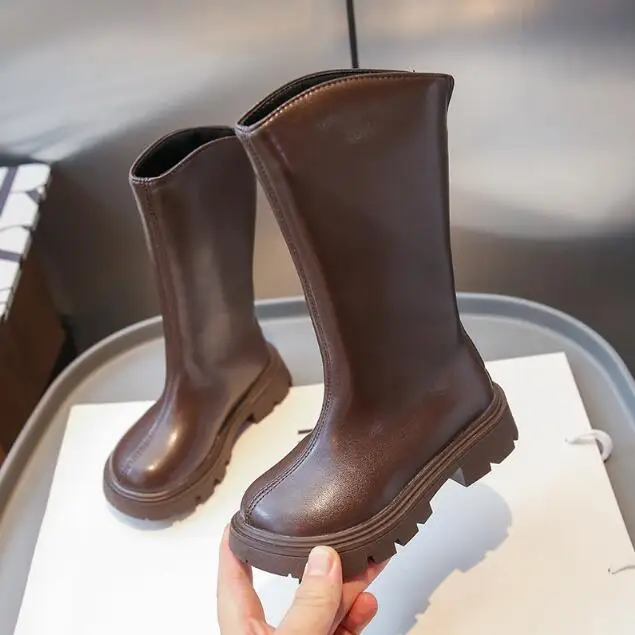 

New Winter Girls Tall Leather Boots 2023 Non-Slip Casual Fashion Sport Snow Shoes British Style Kids Snow Boots Baby Sneakers