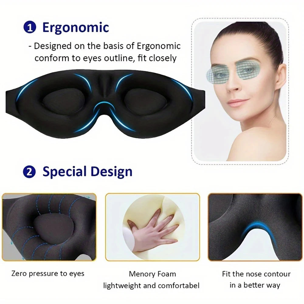 3D Eye Mask Adjustable Suitable for Men and Women with No Pressure on the Eyes Breathable and Light Blocking Eye Mask Black 4