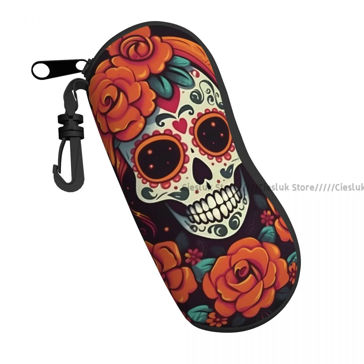 

Portable Eyewear Case Cover Day Of The Dead Skull With Floral Soft Glasses Box Eyeglass Protector