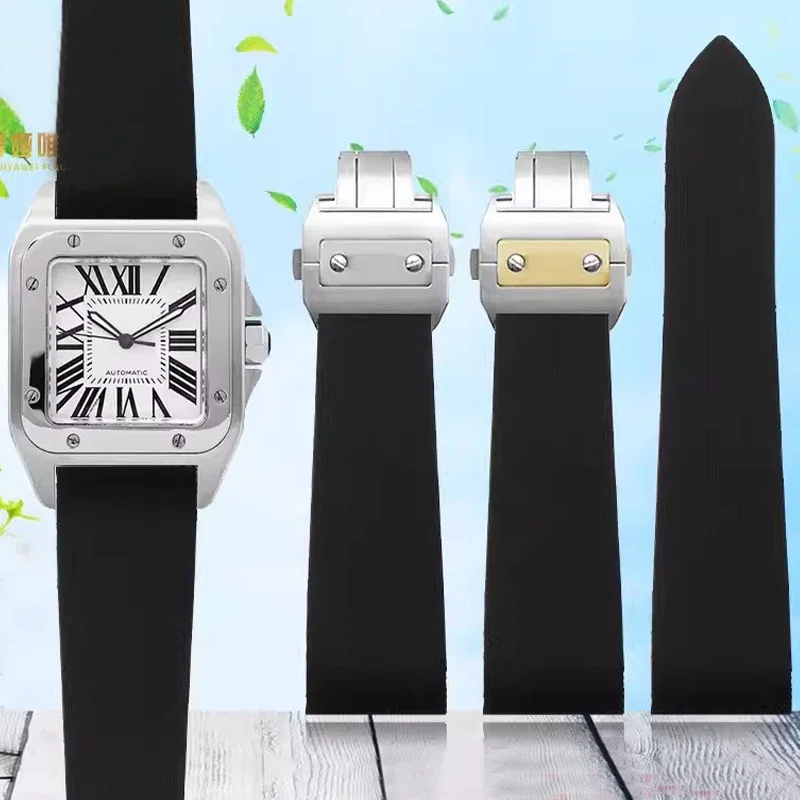 Cinturino Per Orologio Per Cartier Santos 100 W2020007 Cinturino Impermeabile 25Mm Chiusura Pieghevole In Acciaio Inossidabile Cinturino In Silicone D