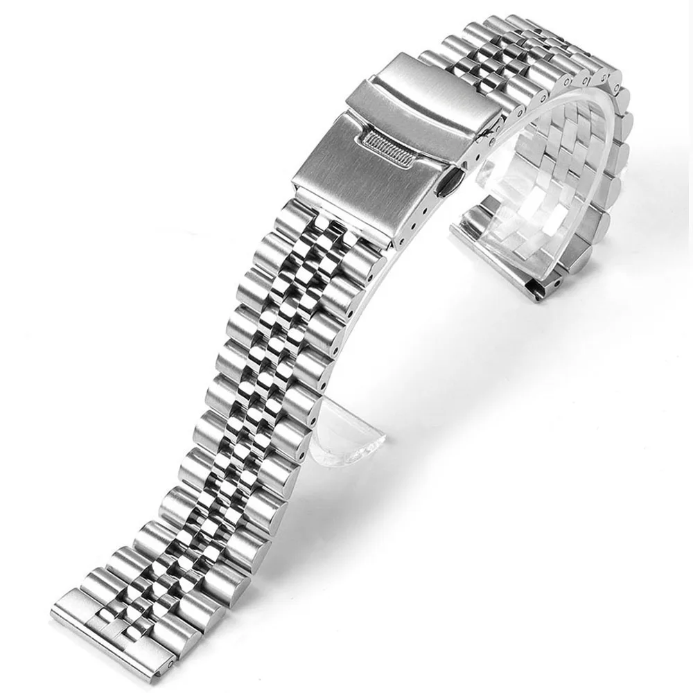 Solid Stainless Steel Curved End Watch Strap - Jubilee Bracelet Style