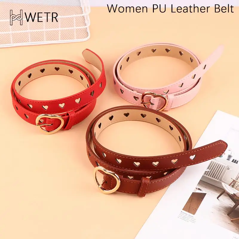 

Women PU Leather Belt Hollow Out Loving Heart Ladies Waist Belt Trousers Pin Buckle Leather Personality Female Vintage Waistband