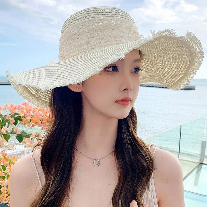 Summer Beach Sunshade Straw Hat Women's Beach Vacation Sunscreen Hat Big Brim Straw Knitted