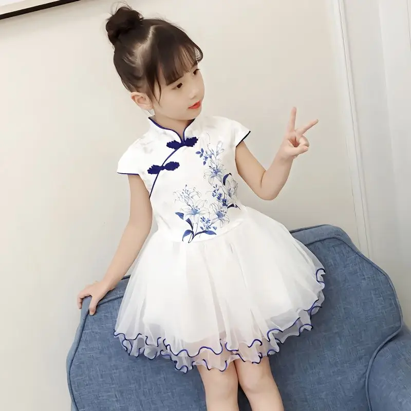 

Girls Dresses Summer Children's Chinese Style Dress Kids Cheongsam Princess Dresses for Girls Baby Tutu Clothing Vestido Q386