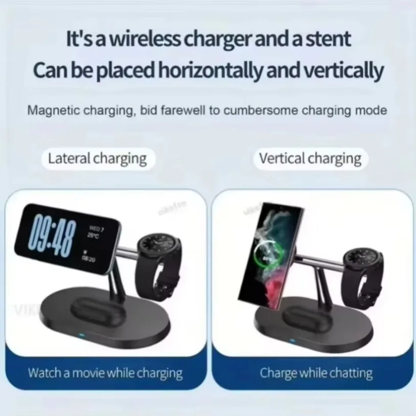 100W 3 in 1 Magnetic Wireless Charger Super Fast Charging Station For Samsung Galaxy S25 S24 Watch 7 6 5 4 3 Active 1 2 Earbuds