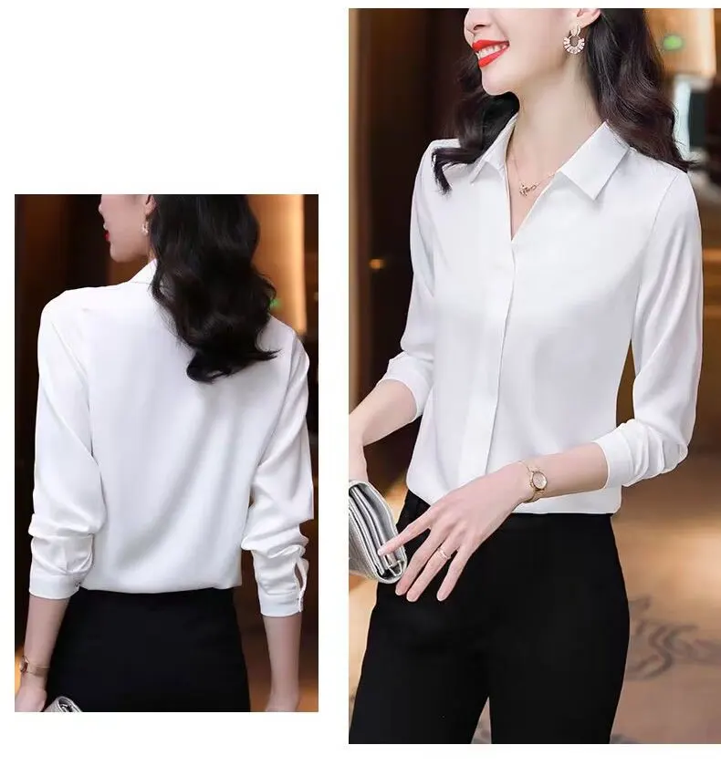 Basic Office Lady Solid Color Shirt Female Clothing Elegant Fashion V-Neck 2023 Spring Autumn Commuter Korean Long Sleeve Blouse