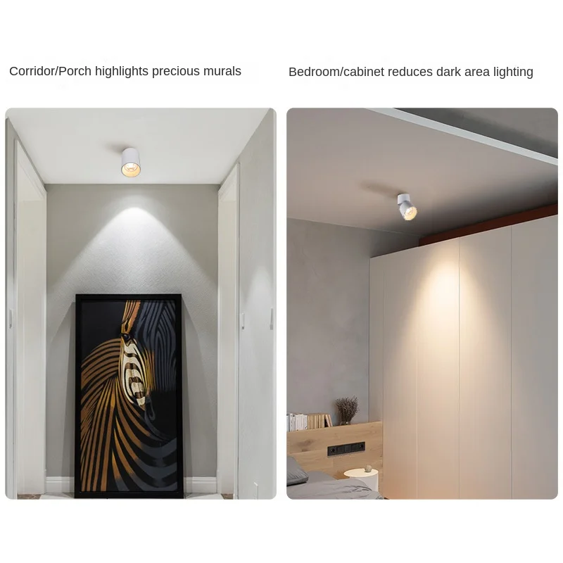 Full Spectrum Surface Mounted Downlight Spotlights with Adjustable Angle Without Punching Bedroom Ceiling Corridor Small Lights