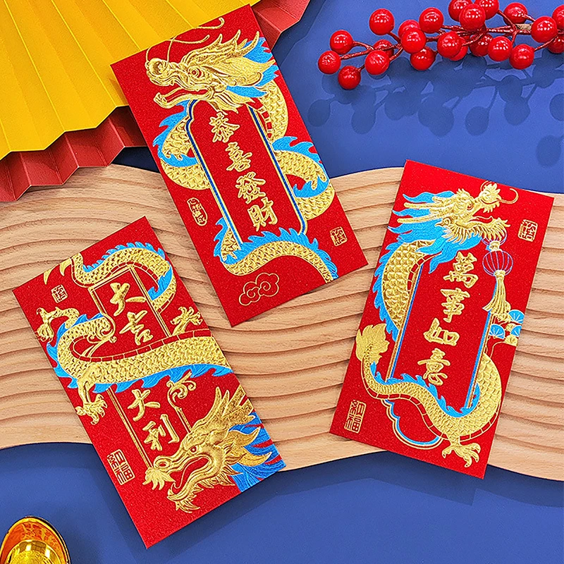 

6Pcs 2024 Spring Festival Red Envelopes The Year Of Dragon Luck Money Envelopes Lucky Money Pocket Chinese New Year Decor