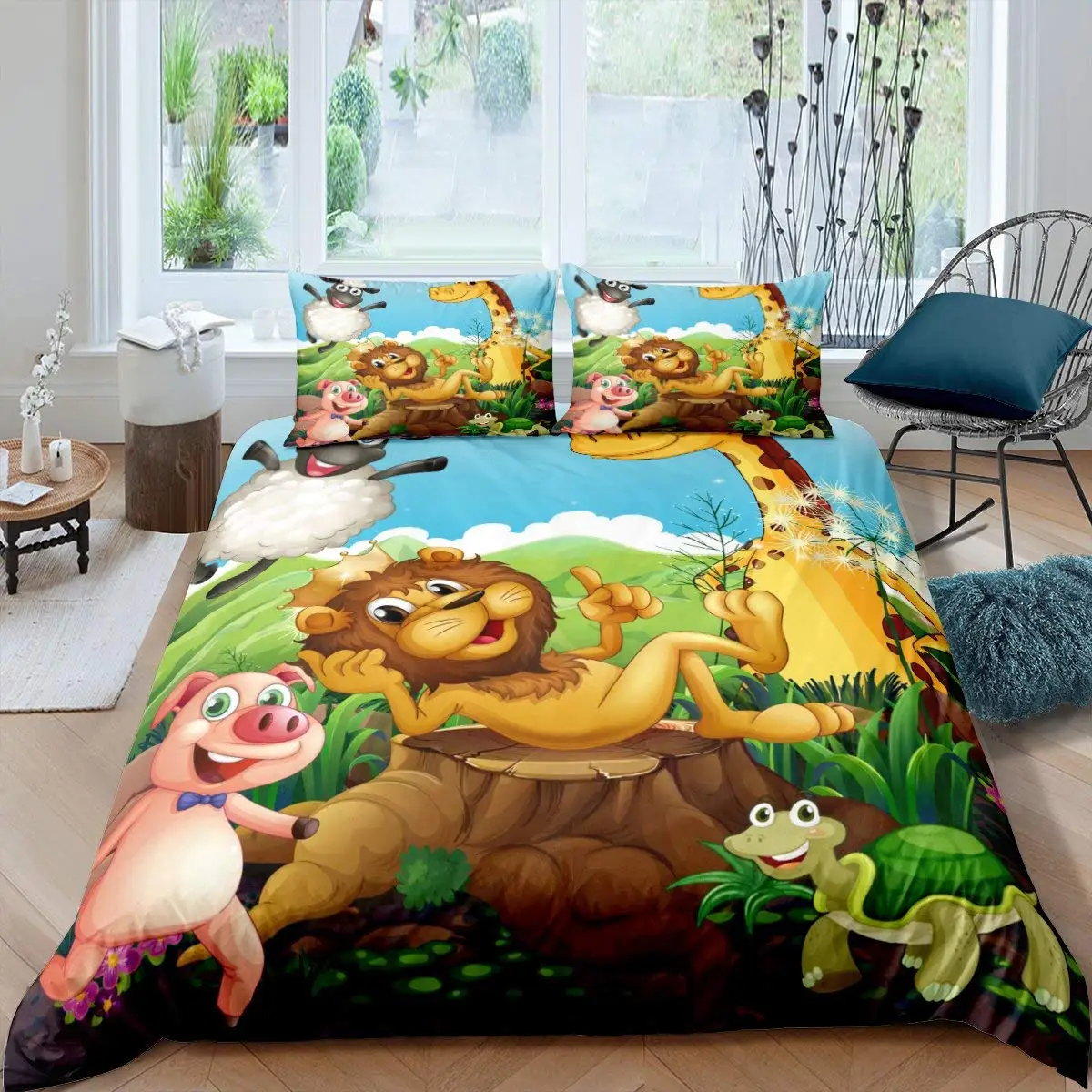 Agmdno Juego de ropa de cama 3D, diseño de El Rey León, funda de edredón y  funda de almohada, diseño de Lion Simba (A01, 200 x 200 cm + 75 x 50 cm x