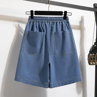 Plus Size Denim Shorts For Women Summer 2024 New Half Length Wide Leg Blue Drawstring Jeans High Elastic Wasit Shorts Hot Sale - Image 4