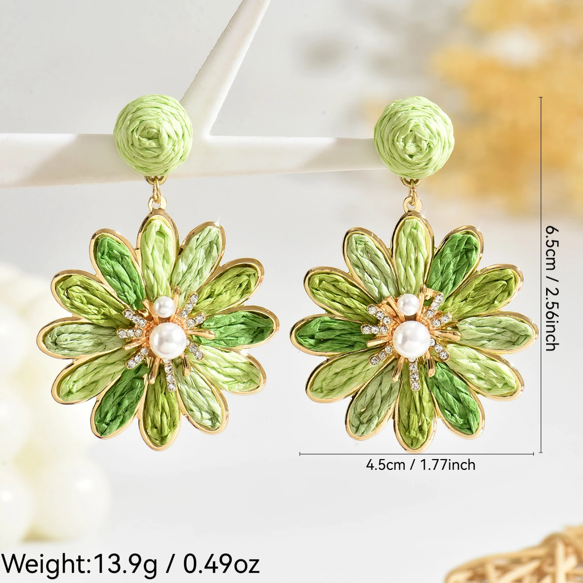 Bohemia Stylish Colorful Raffia Flower Earrings for Women Girls Elegant Sweet Handmade Rattan Knit Earrings Summer Jewelry Gifts
