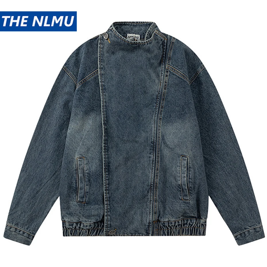 

Men Vintage Blue Denim Jacket Harajuku Hip Hop Streetwear Oversized Jeans Jacket Black Retro Jackets for Male