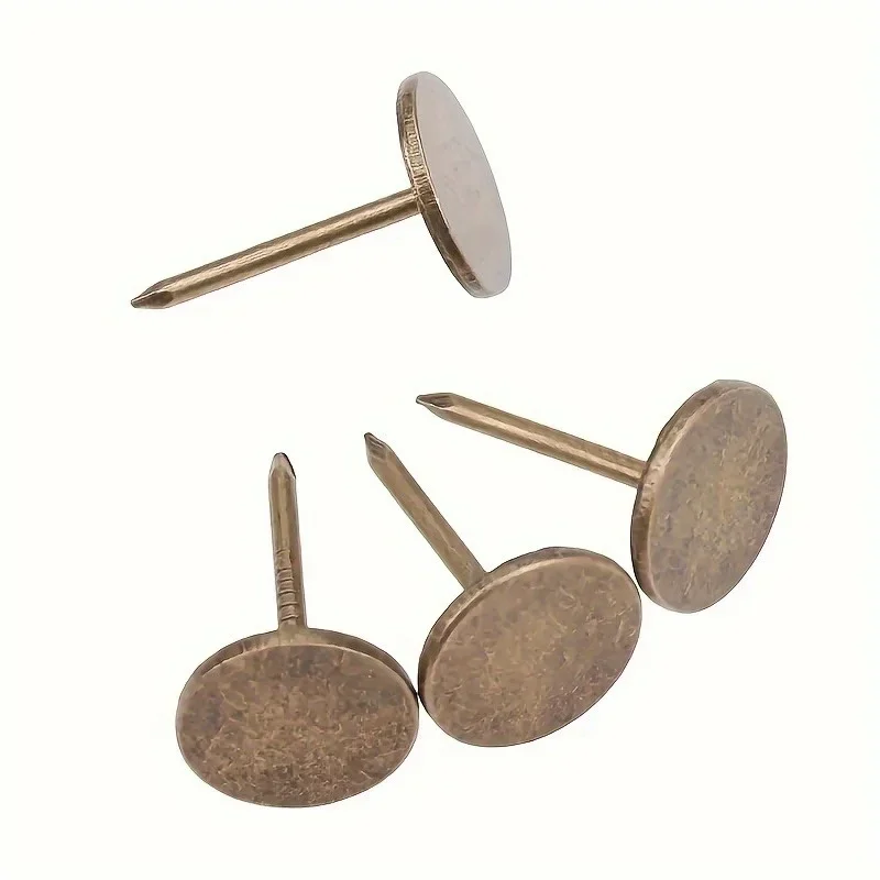 50pcs Bronze Flat Head Iron Nails, Smooth Finish Decorative Fasteners for Furniture, Sofas, Jewelry Boxes & Art Projects