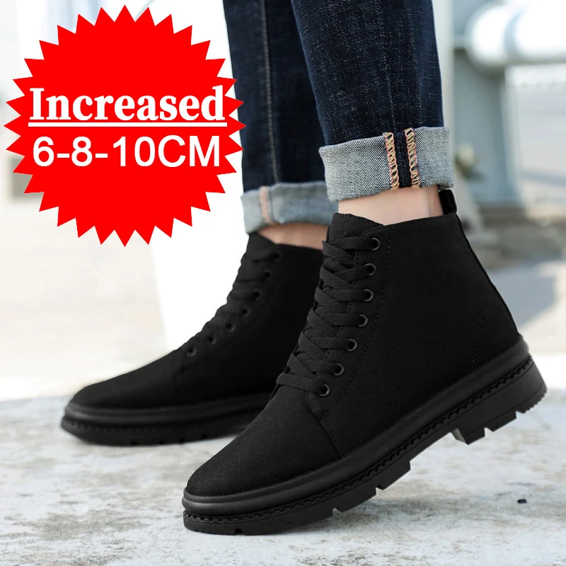 Men Boots Elevator Shoes Hidden Heels Canvas Heightening Shoes For Man Hidden Heels Increase Insole 10CM 8CM Sports Height Shoes 2