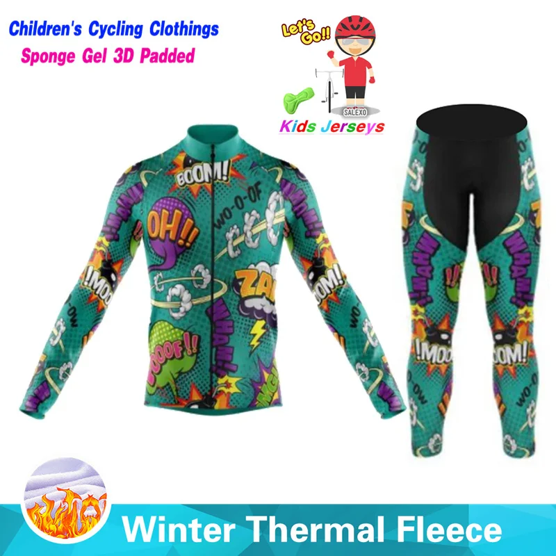 New Cartoon Kids Winter Cycling Jersey Set Children Thermal Fleece Racing Bike Cycling Suit Boy and Girls Clothing