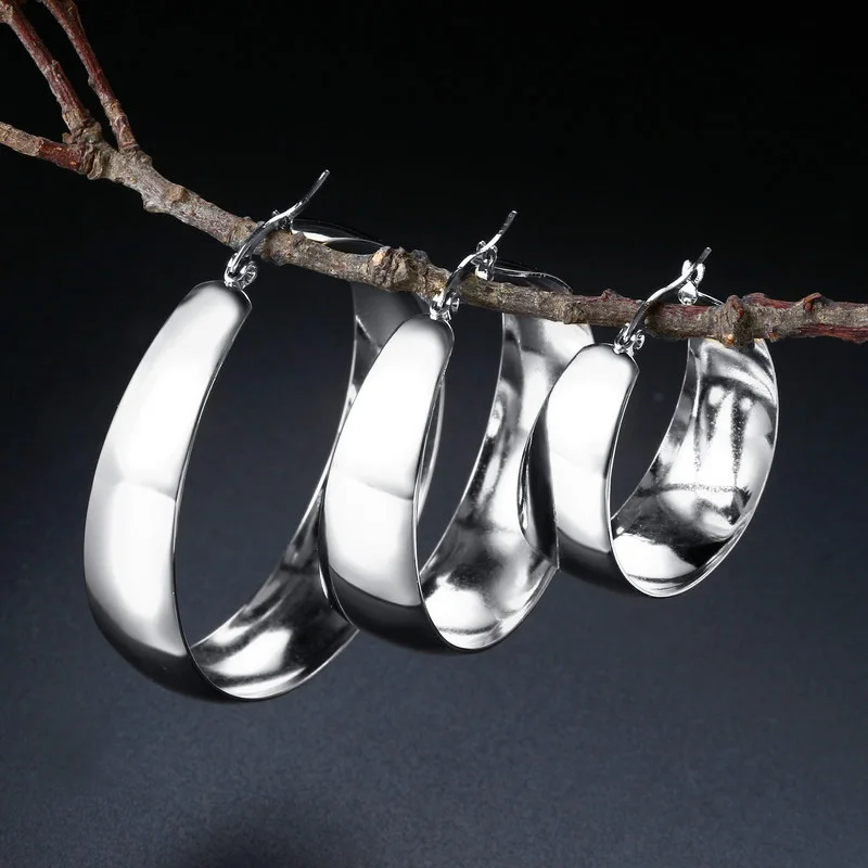 Edelstahl Breite Große Aussage Creolen Für Frauen Große Runde Metall Ohrringe Titan Stahl Punk Schmuck Zubehör – Detail 9