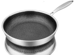 Enhanced Tri-Ply Stainless Steel Honeycomb Frying Pan and Wok - 32cm (Silvery)