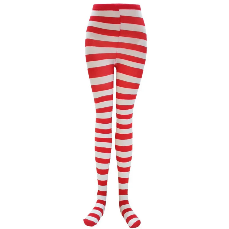 Description Picture 4 of itemWomen High Waist Striped Pantyhose Christmas Halloween Costume Tights Cosplay Accessory Red and White Strip Leggings