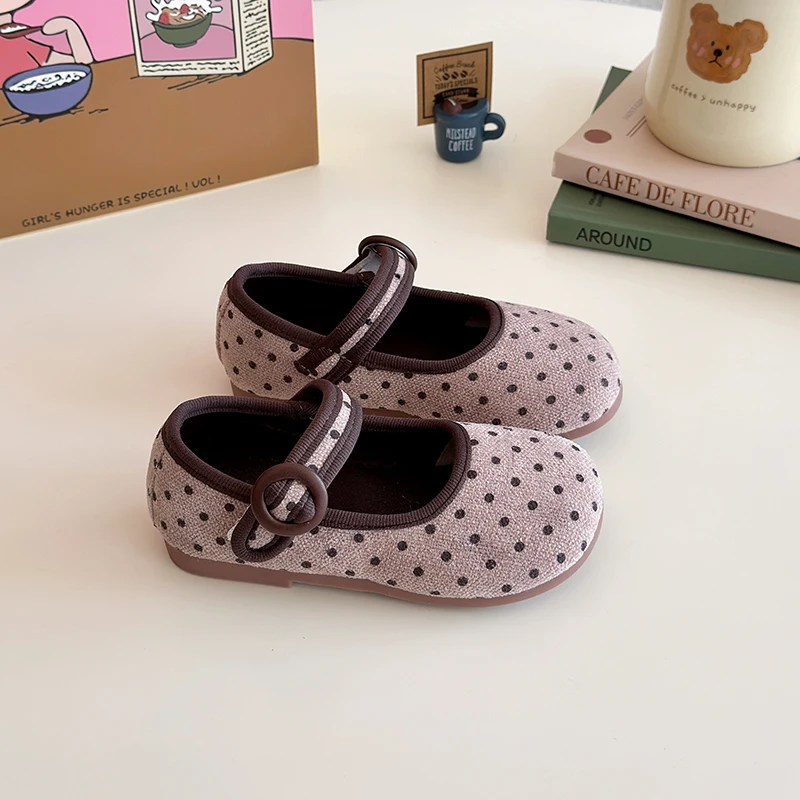 New Spring Autumn Girls Leather Shoes Fashion Dot Polka Printed Children's Flats Causal Soft Bottom Kids Princess Ballet Shoes 6