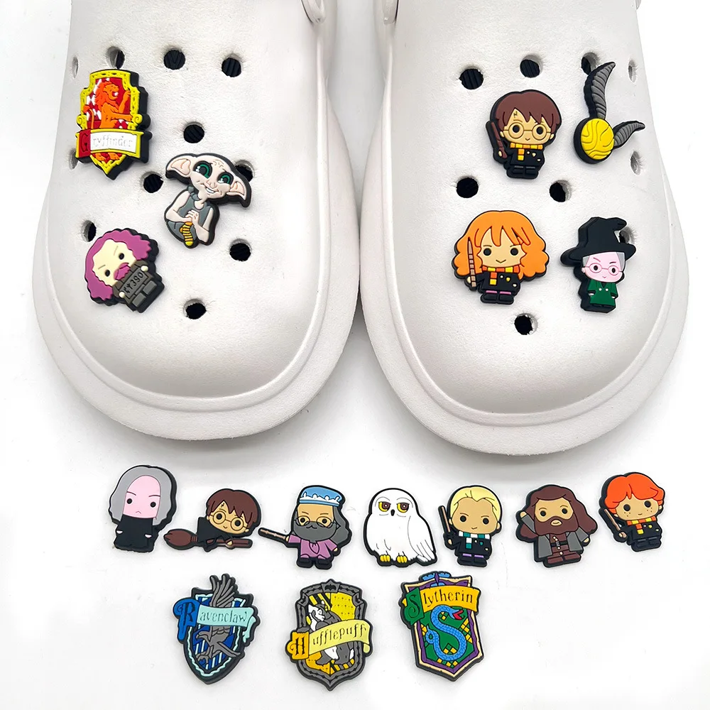 Shoe Charms Hot Toys Harry Potter Shoes Charms PVC Anime Shoe Decoration Accessories Fashion Boys Sandals Shoe Buckle DIY Wrist Strap Buckle