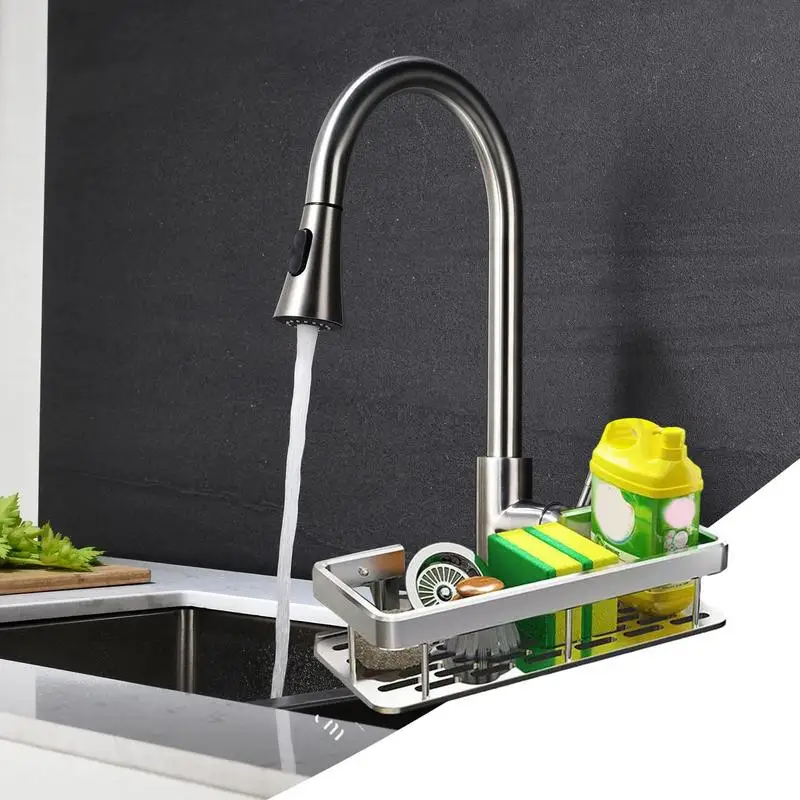 Kitchen Sink Caddy No Punching Sink Organizer Caddy Dish Cloth Hanger Kitchen Accessories Draining Rack For Sponges Wipes And