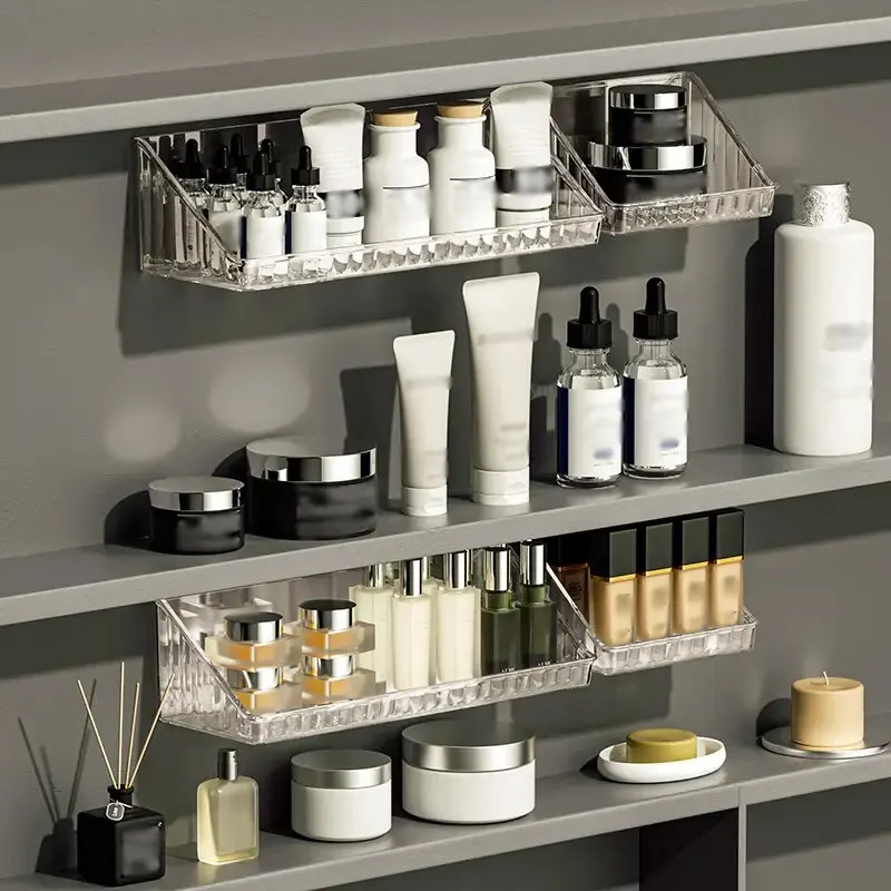 Wall Mounted Storage Rack 1pc Wall Mounted Storage Rack Transparent Plastic Shelves for Lipstick Cosmetics and More Punch-Free Bathroom Accessories