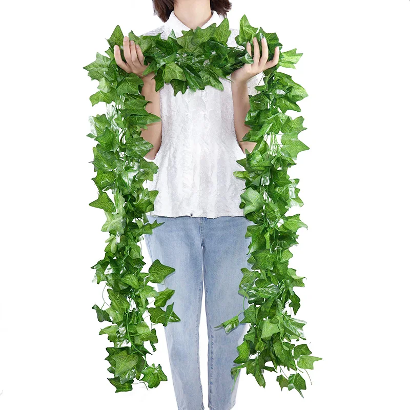 1Pc 230cm Green Vine Silk Artificial Ivy Hanging Leaf Garland Plants Plastic Rattan String ​Home Wall Garden Decoration Wedding