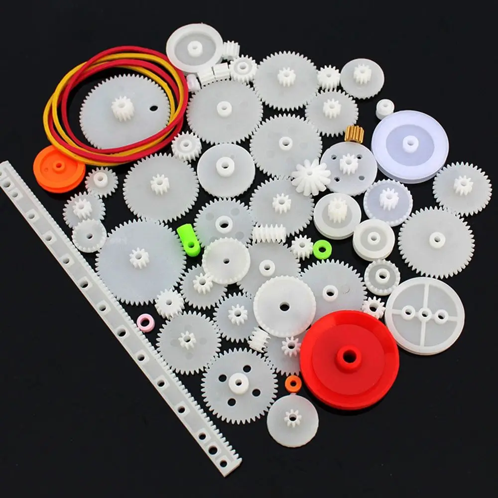 60PCS/Set New  Motor Car Robot Various Gear Plastic Gears Axle Belt Bushings Package Kit DIY Gear Assortment