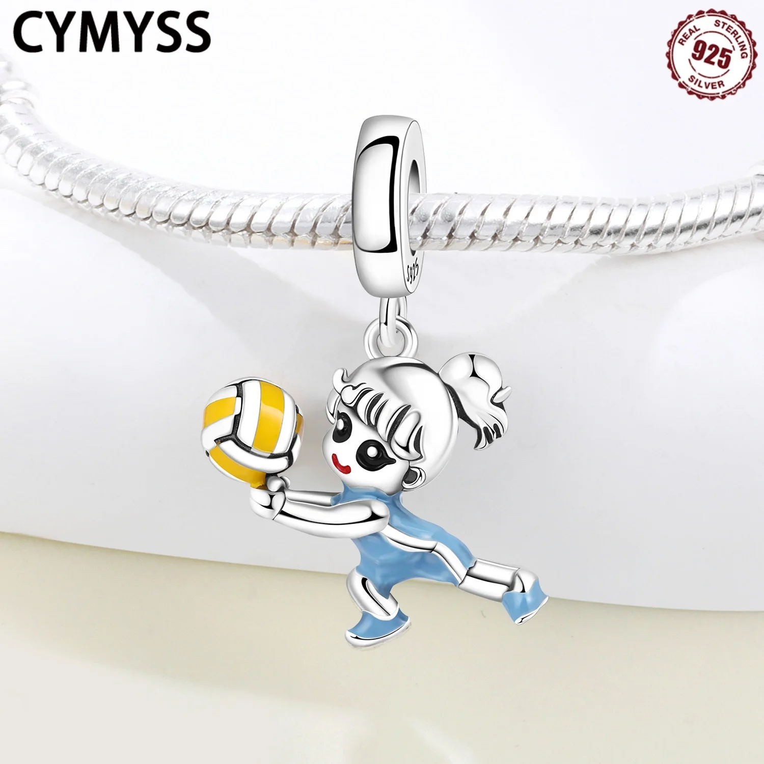 Original-Anhänger aus 925er-Sterlingsilber mit sportlichem Volleyball-Mädchen-Anhänger für Damen, Boutique, ideal als Geburtstagsfeier-Geschenkschmuck – Detail 4
