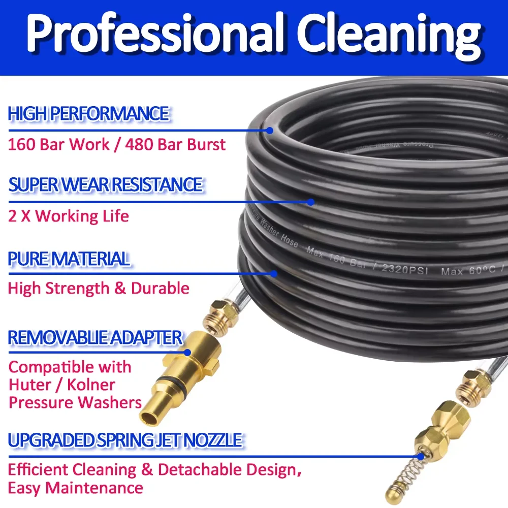 High Pressure Washer Sewer Drain Cleaning Hose Sewage Pipeline Jetting Hose Kit for Huter Kolner Kpaton  IPC Portotecnica 2