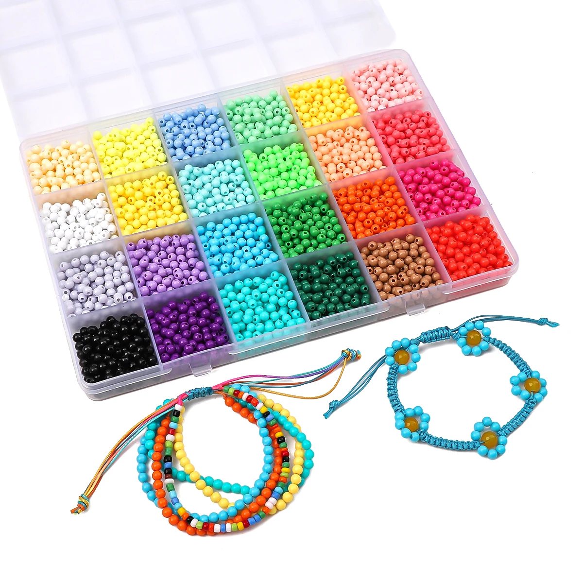 Acrylic Beads About 3600pcs 4mm Solid Round Loose Beads 24 grid box for Handmade DIY Jewelry Accessories