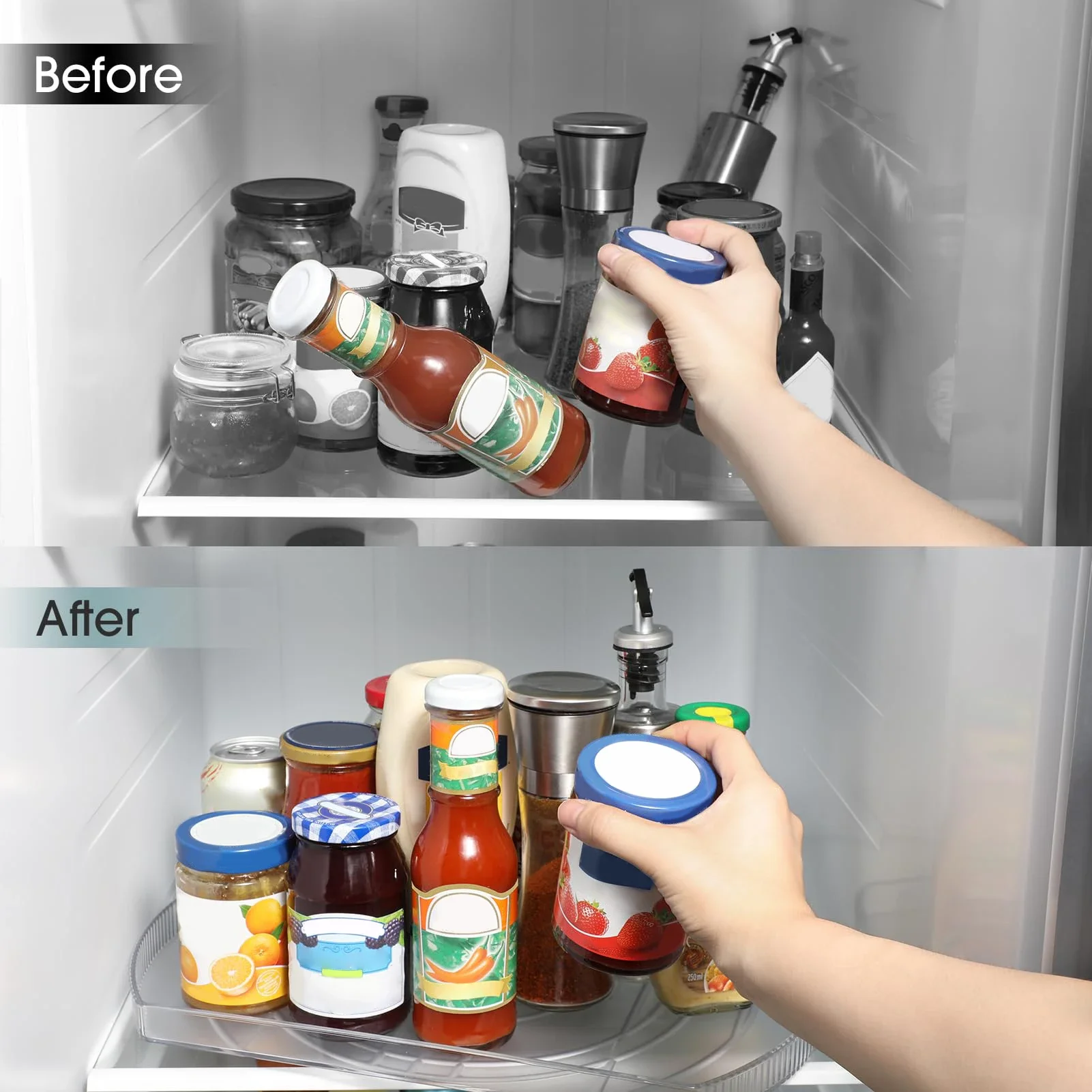 360 Rotate Rectangle Tray Lazy Organizer Turntable Storage Tray Clear Food Storage Organizer Spice Rack For Kitchen Organizer 4