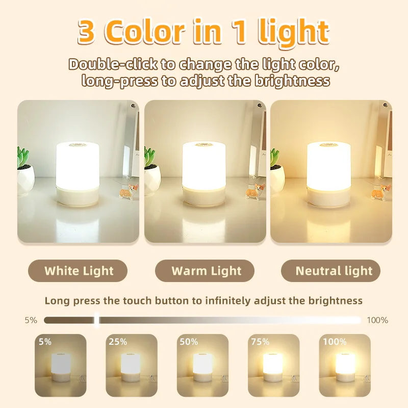 Night Lamp USB LED Table With Switch Rechargeable Three Colors Lights For Kitchen Hallway Closet Bedroom Home Touch Night Light 3