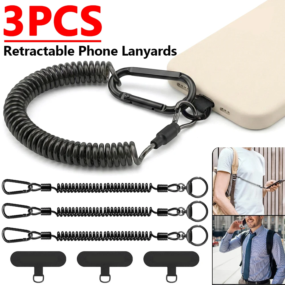 Coiled Anti-Theft Retractable Phone Lanyards with Tether Tabs - Outdoor Anti-Fall Straps (1-3 Pack)